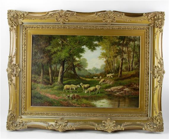 Giuseppe Milone, Sheep Near a Stream by Giuseppe Milone