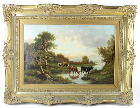 Giuseppe Milone, Cattle Near a Stream by Giuseppe Milone