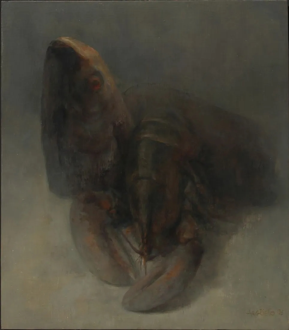 Artwork by Miguel Ángel Argüello, FISH HEAD AND LOBSTER, Made of oil painting on wood panel