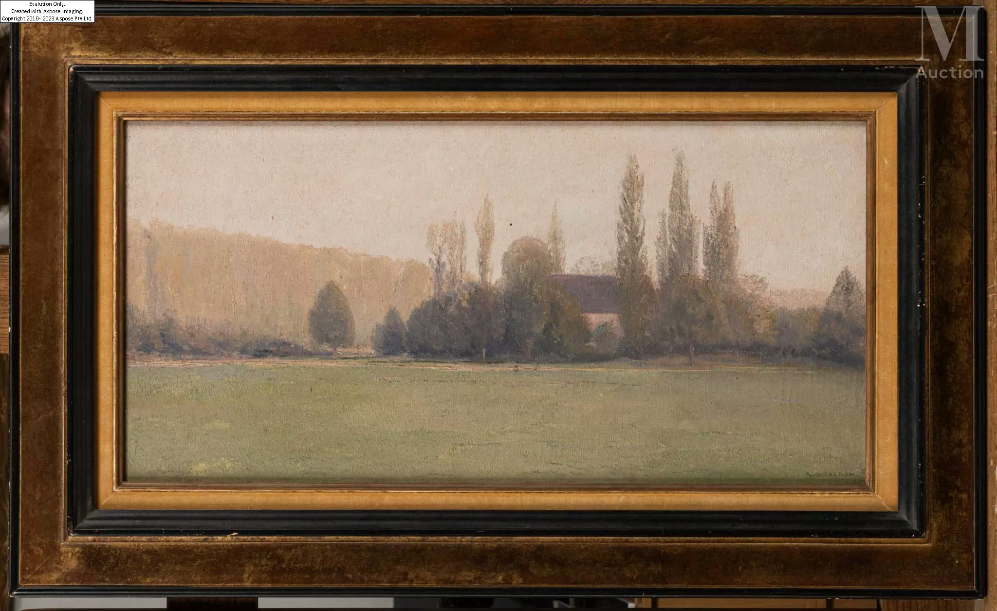 Artwork by Adolpe Giraldon, Maison au milieu des arbres, Made of oil on canvas