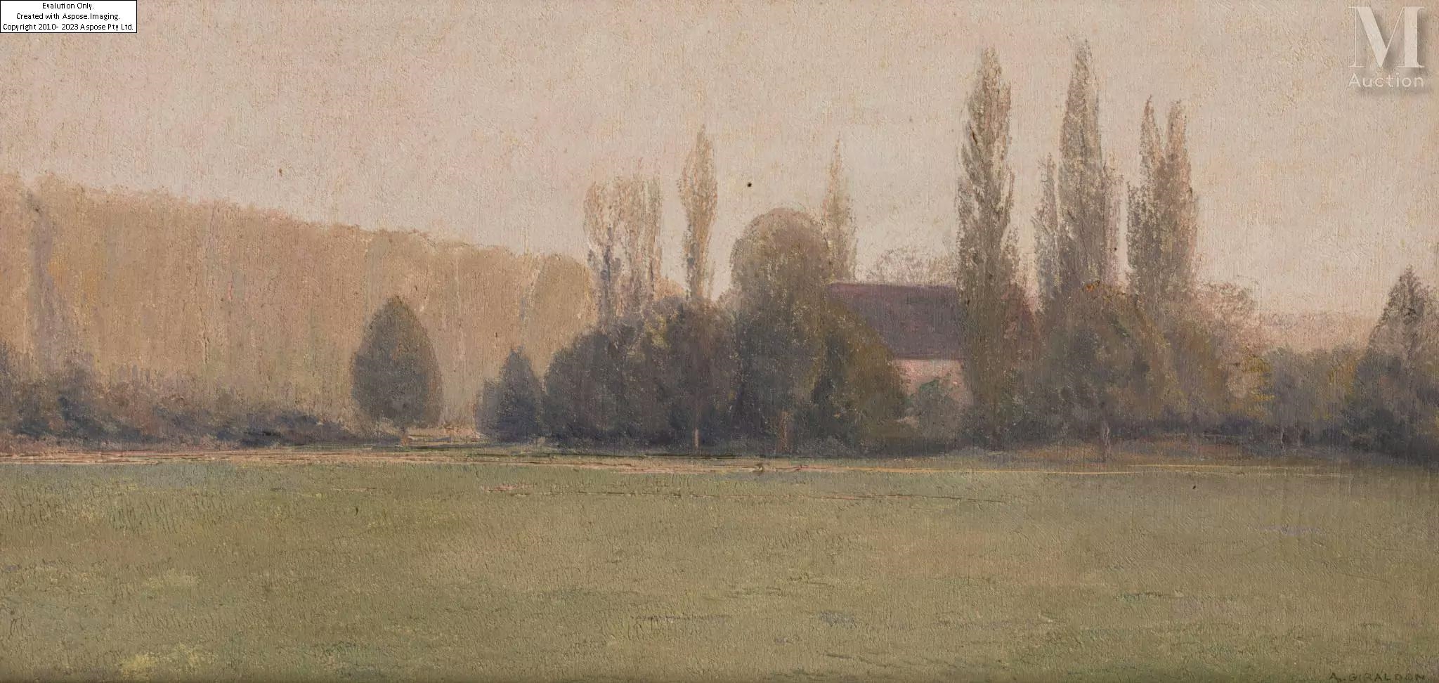 Artwork by Adolpe Giraldon, Maison au milieu des arbres, Made of oil on canvas