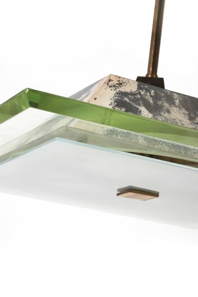 Artwork by Jules Leleu, Hanging lamp Glass, Made of glass, brass, steel