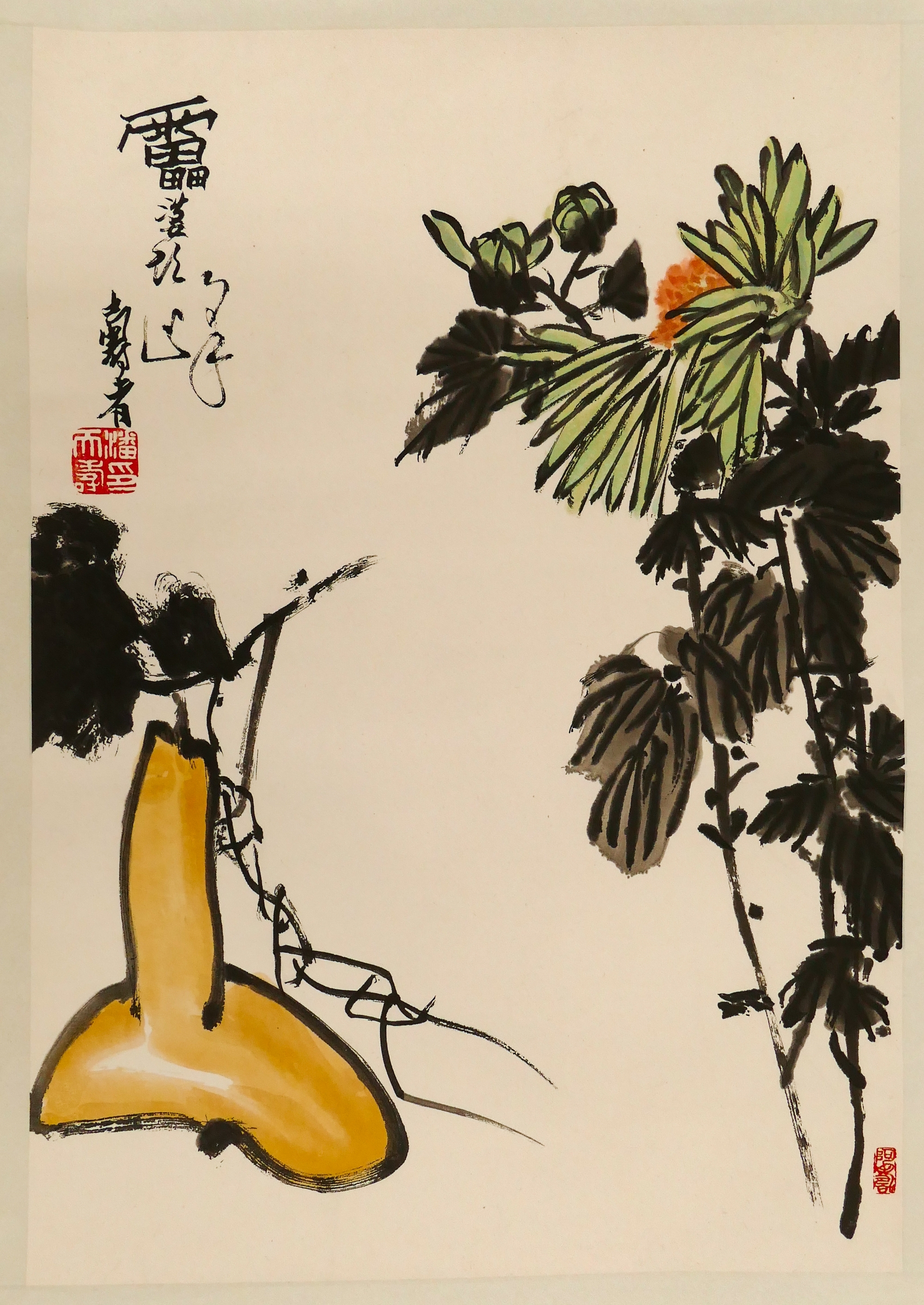 Pan Tianshou | After Pan Tianshou Floral Woodblock Scroll Image Size 26 ...