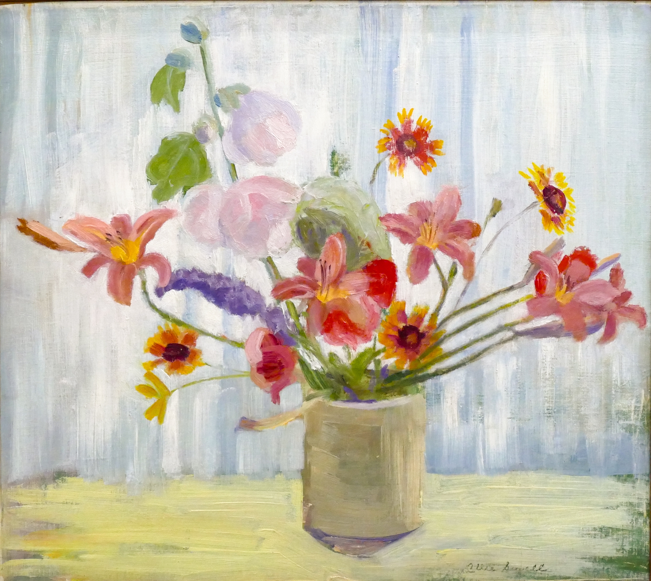 Artwork by Alice Sewall, Alice Sewall ''Floral Still Life'' Oil on Board Framed 20''x22'', Made of Oil on Board