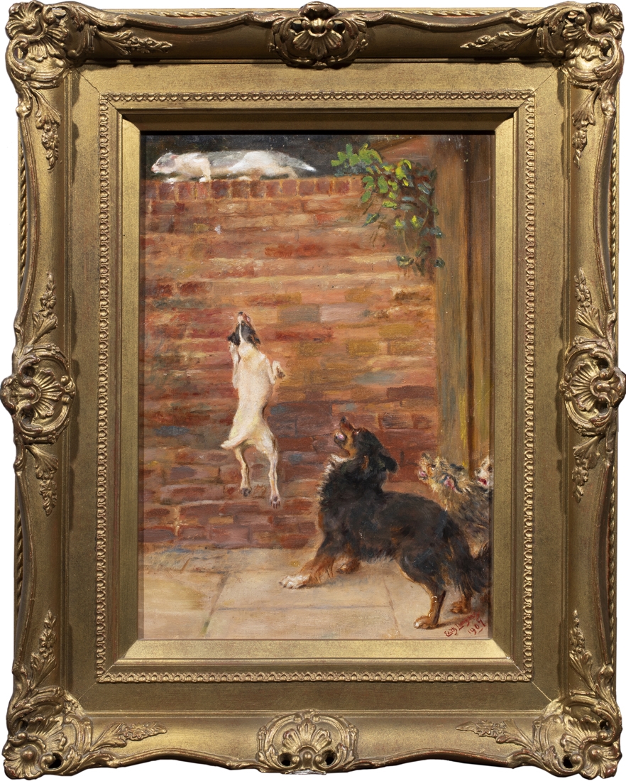 Edith Langray | Dogs Chasing a Cat (1909) | MutualArt