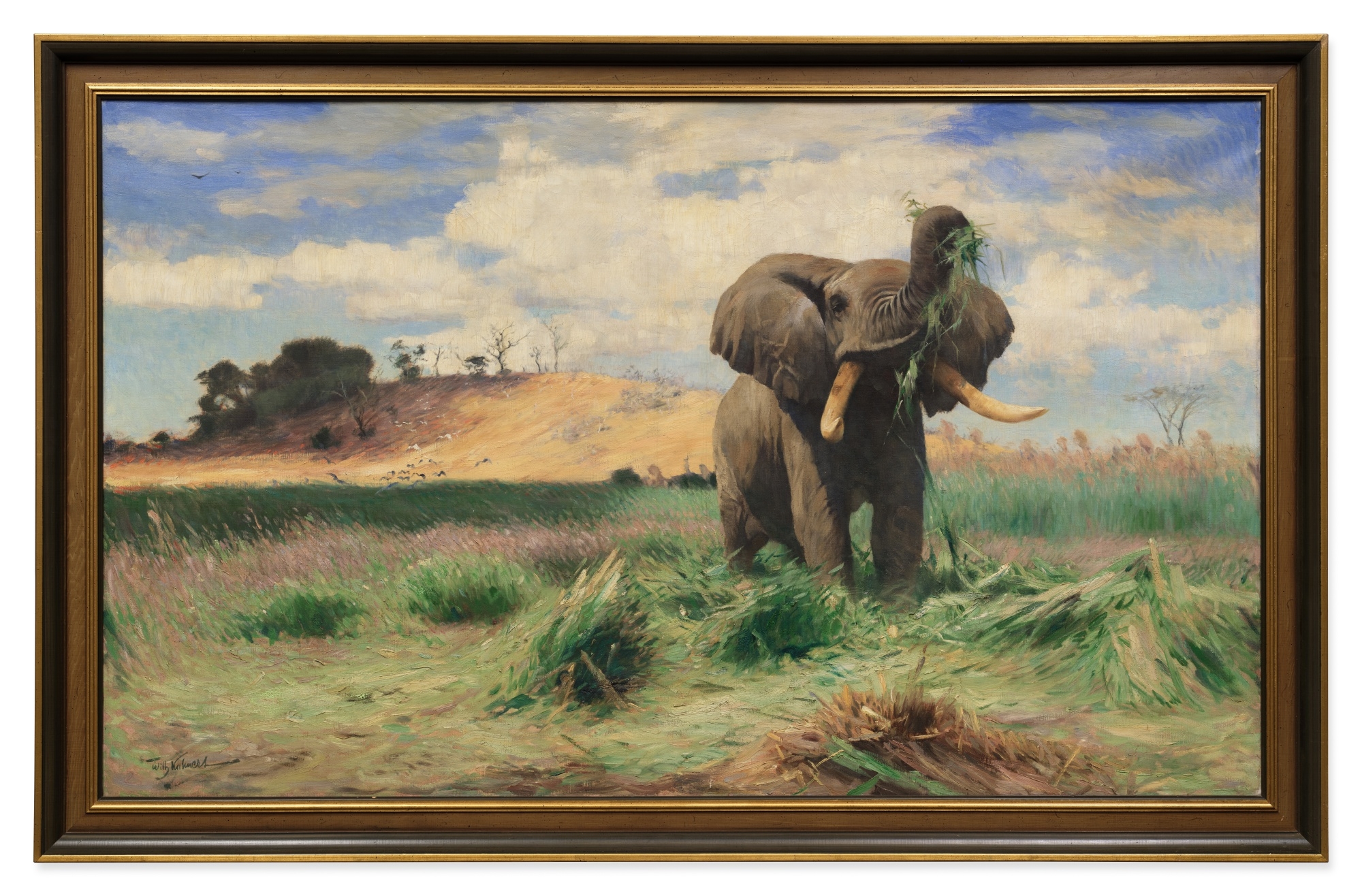 Artwork by Wilhelm Kuhnert, African Elephant in the Marshland, Made of oil on canvas