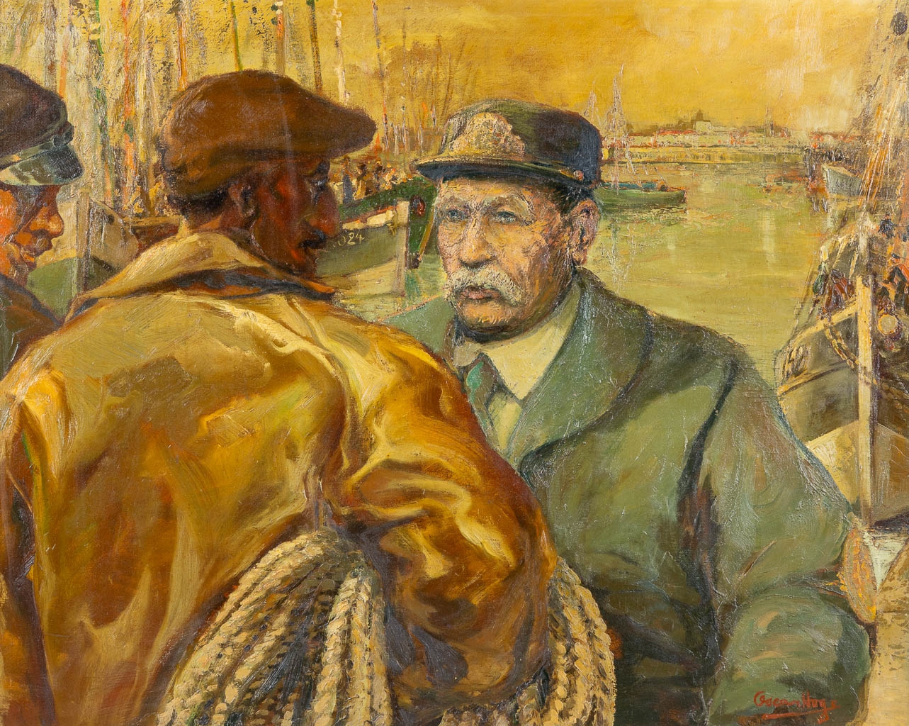 Artwork by Oscar Hoge, Fishermen on the shore, Made of oil on canvas