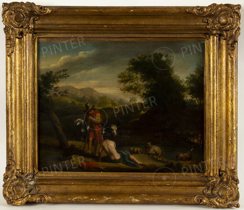 Artwork by Jan Frans Beschey, Arcadia Scene with Shepherds, Made of oil, canvas