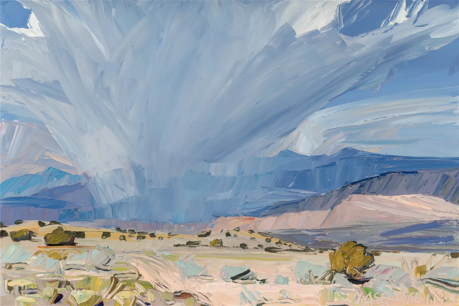 Artwork by Louisa McElwain, Rain Approaching Alcalde, Made of oil on canvas