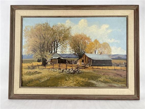 Bob Tommey Cowboy Homestead Oil Painting by Bob Tommey, 1978