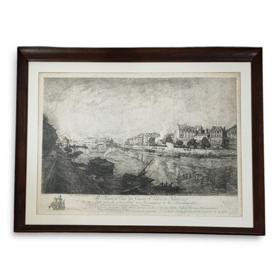 Nantes, le miroir d'eau du canal Saint Félix, 1932. Gravure signée et datée en...