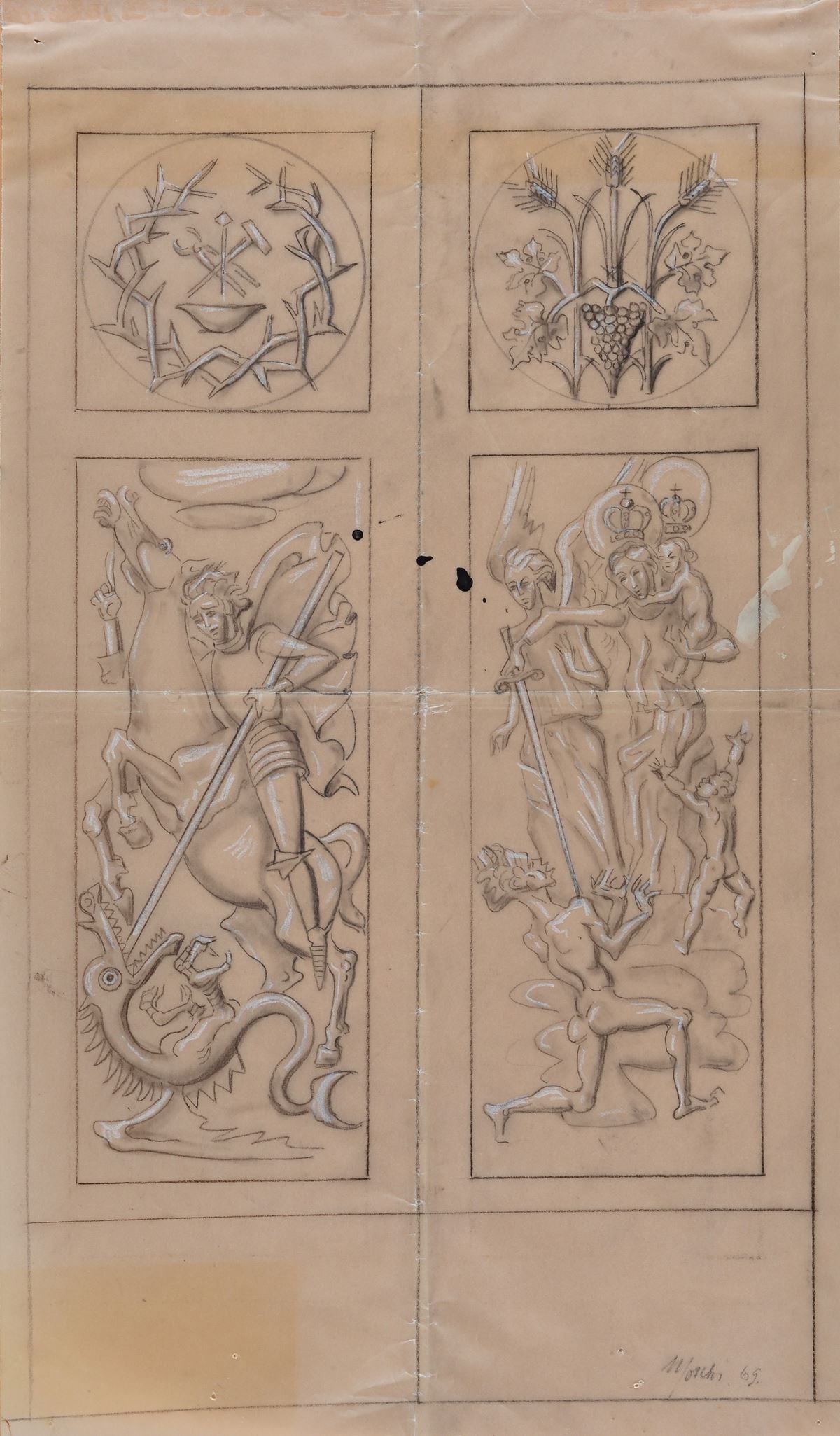 Mario Moschi | Studio per composizione con San Giorgio che uccide il ...