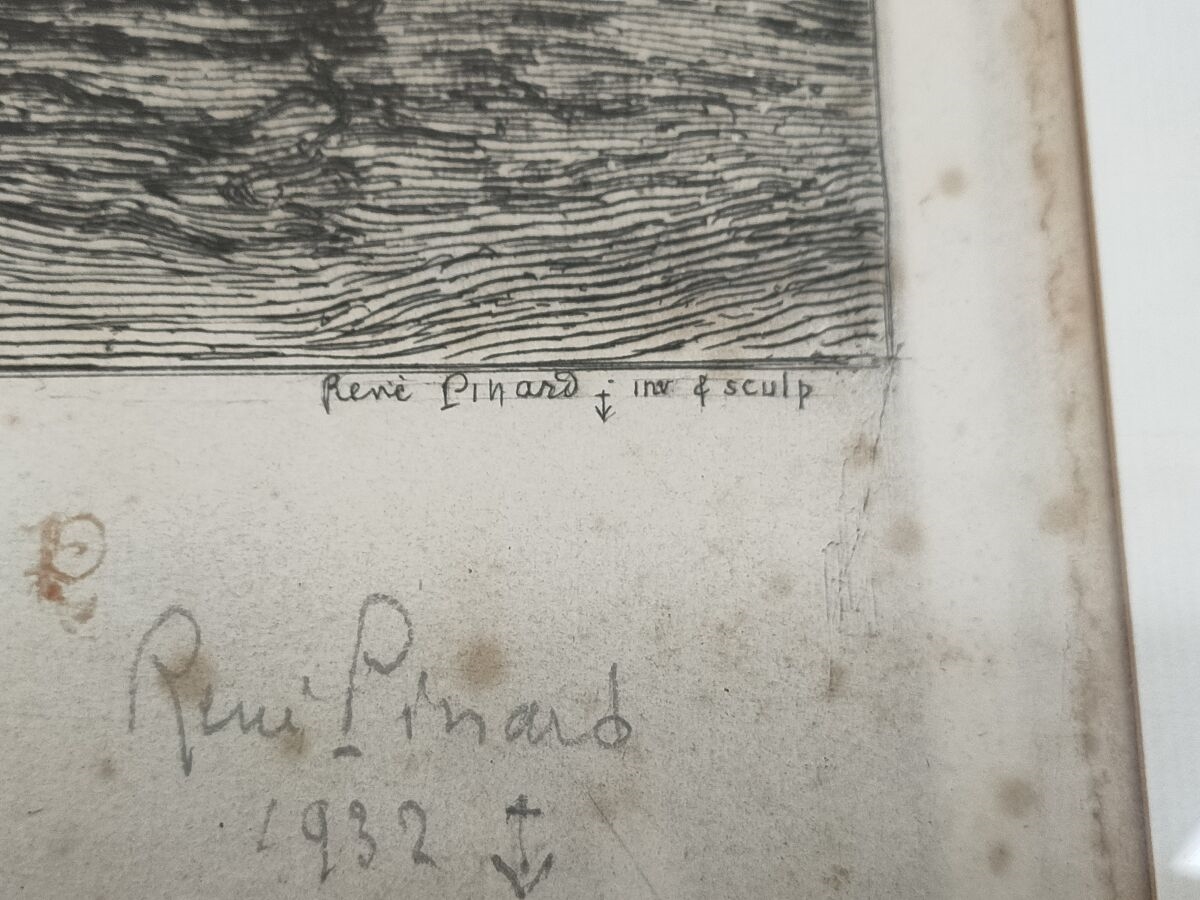 Artwork by René Pinard, Nantes, le miroir d'eau du canal Saint Félix, 1932. Gravure signée et datée en..., Made of mirror