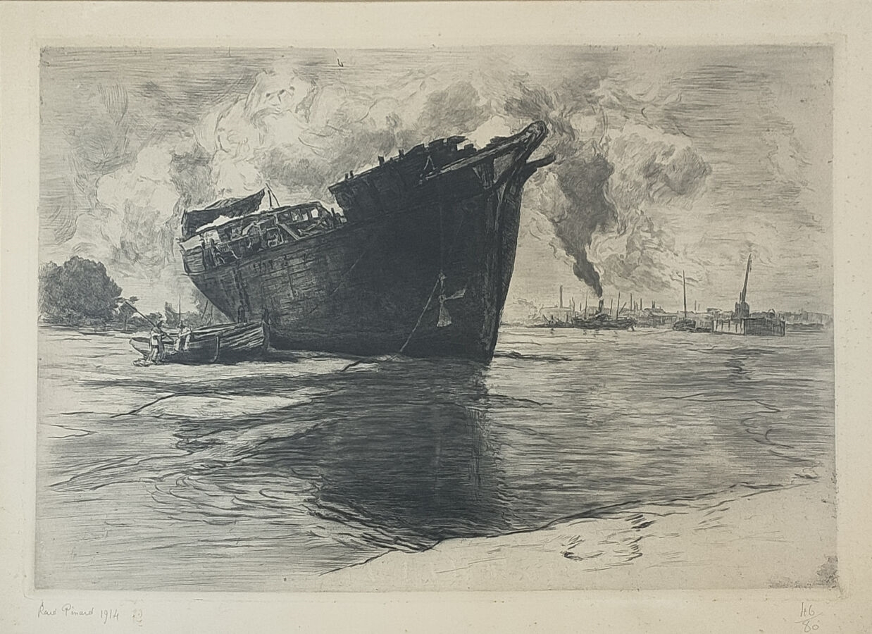 Artwork by René Pinard, Le vieux brick devant Chantenay, Made of Engraving