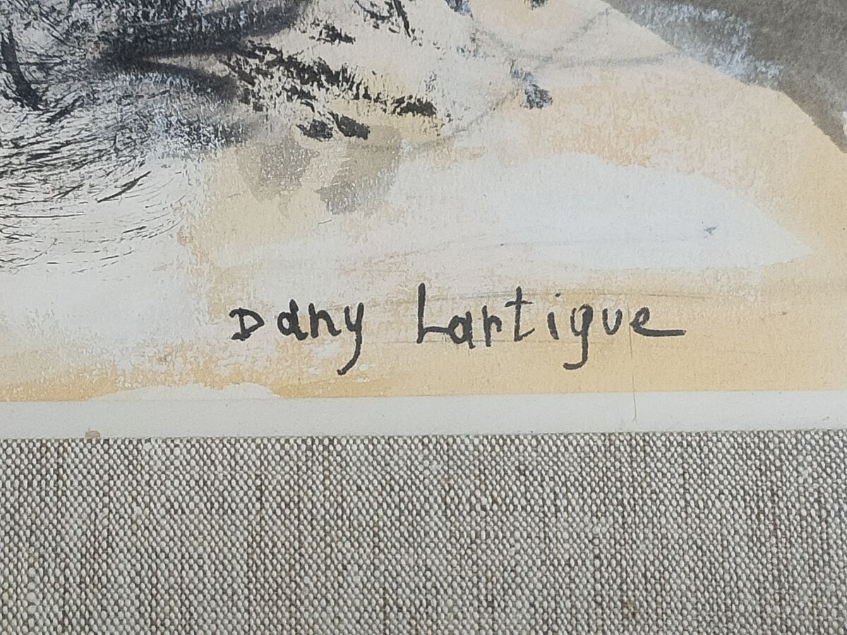 Cadre Miniature Sous Verre, Portrait Jeune Femme Sur Fond Aquarelle, Signé Dany, Bois