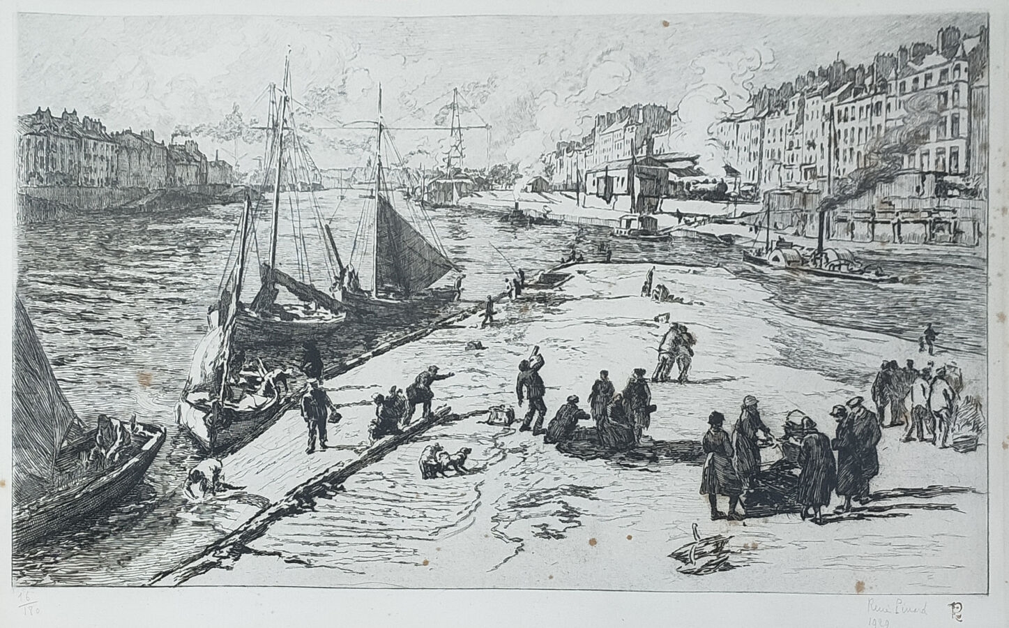 Artwork by René Pinard, Nantes, la pointe de la Petite Hollande en 1927, 1929. Gravure signée et..., Made of Engraving