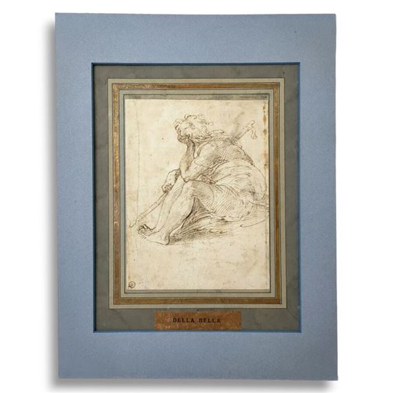 Recto : Etude de figure assise prise de... by Parmigianino