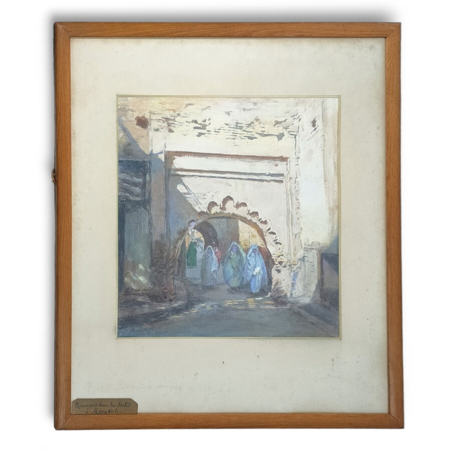Artwork by René Pinard, Marrakech, mauresques dans les souk, 1931. Pastel signé, situé et daté en bas à gauche 42 x 39 cm à vue, Made of Pastel