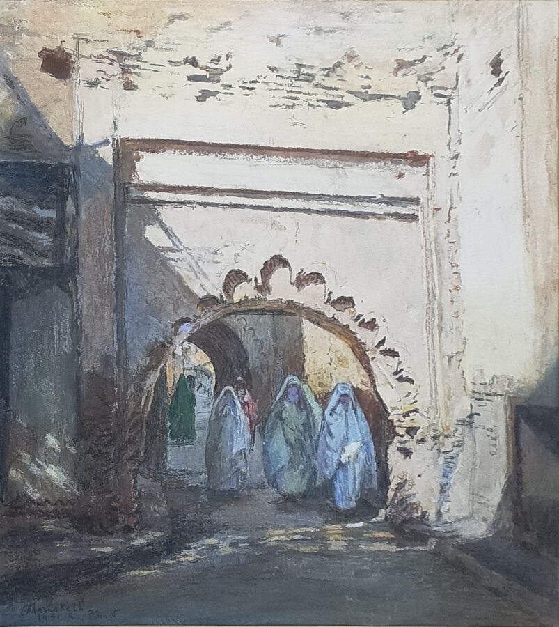 Artwork by René Pinard, Marrakech, mauresques dans les souk, 1931. Pastel signé, situé et daté en bas à gauche 42 x 39 cm à vue, Made of Pastel