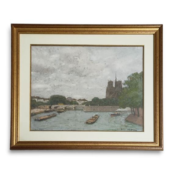 Paris, la Seine et le chevet de Notre Dame Pastel signé en... by Alexis De Broca