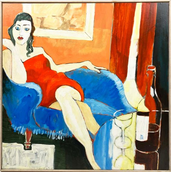 'Young woman with wine' by Peter Cheek
