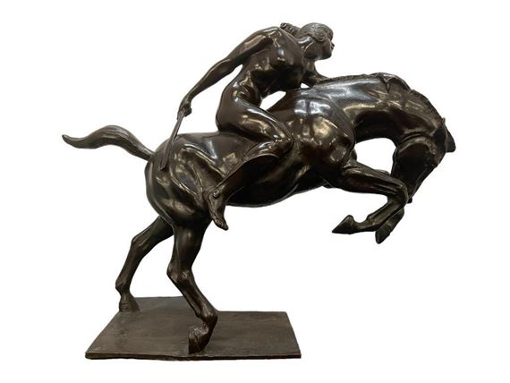 Karl Inava | Nude woman riding a horse with a sword | MutualArt
