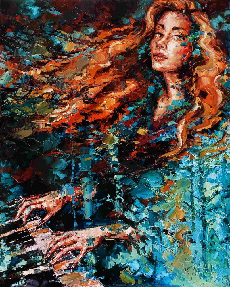 Artwork by Krystyna Róż-Pasek, A walk in the garden, Made of Oil, Canvas,