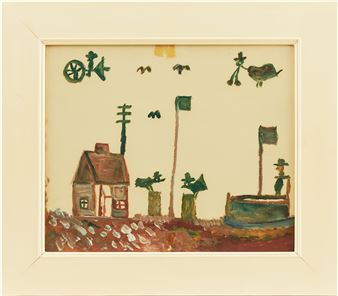 Komposition med hus och båt - Nils Rundgren