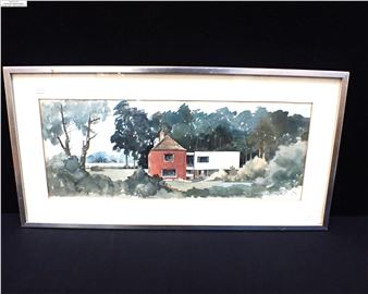 1970 watercolour of a modern house in Kent - Philip Nunan