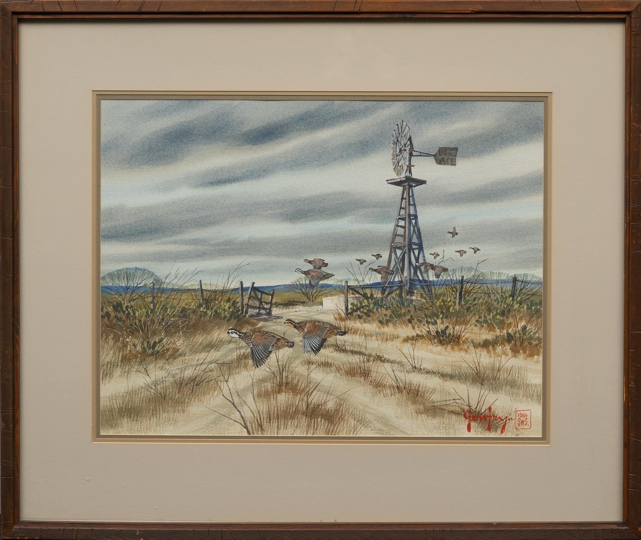 A.C. Gentry | Quails and Windmill (1981) | MutualArt