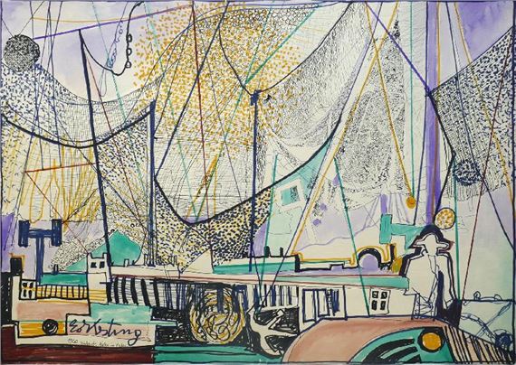 Edmund Kesting | Wehende Netze im Hafen (1960) | MutualArt