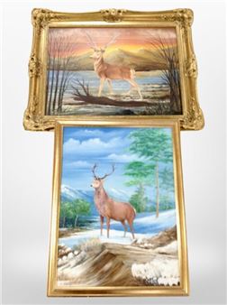 Two contemporary J Stamp oil paintings depicting stags - J. Stamp