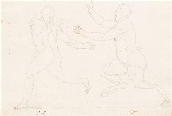 Faun pursuing a nymph Black pencil by Jacques-Louis David, 1437