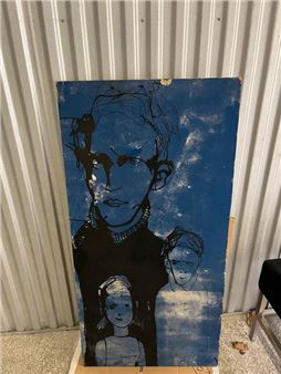 Laurent GODARD Father and two children Acrylic on panel monogrammed LG on back Chips and accidents 122 x 61 cm - Laurent Godard