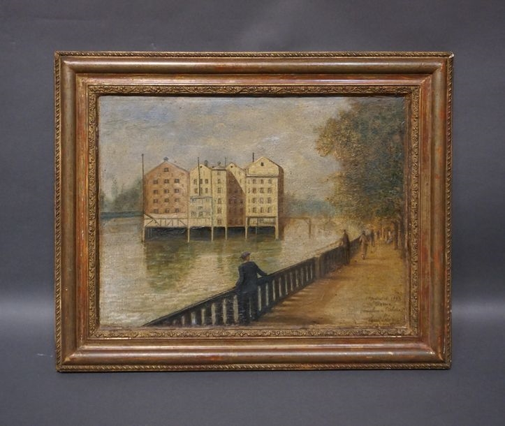 Artwork by Ernest Lebeigue, Le moulin de l'Echelle à Meaux, décembre 1933, Made of oil on panel