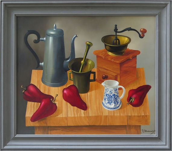 Klusā daba ar kafijas kannu 1990 by Juris Bindemanis, 1990