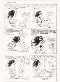 Walt Lardner Pipsqueak #38 Near-Complete Story "Love Pains" Original Art Group of 5 (Archie, 1960). Pipsqueak has girl troubles in this six-page story (missing Page 1) starring the troublemaking child. Ink over graphite on Bristol board with image areas of 12" x 17.5". Slight toning, blue pencil editorial marks, whiteout/text paste-up corrections, with light staining and smudging/handling wear; otherwise, in Excellent condition. - Walt Lardner