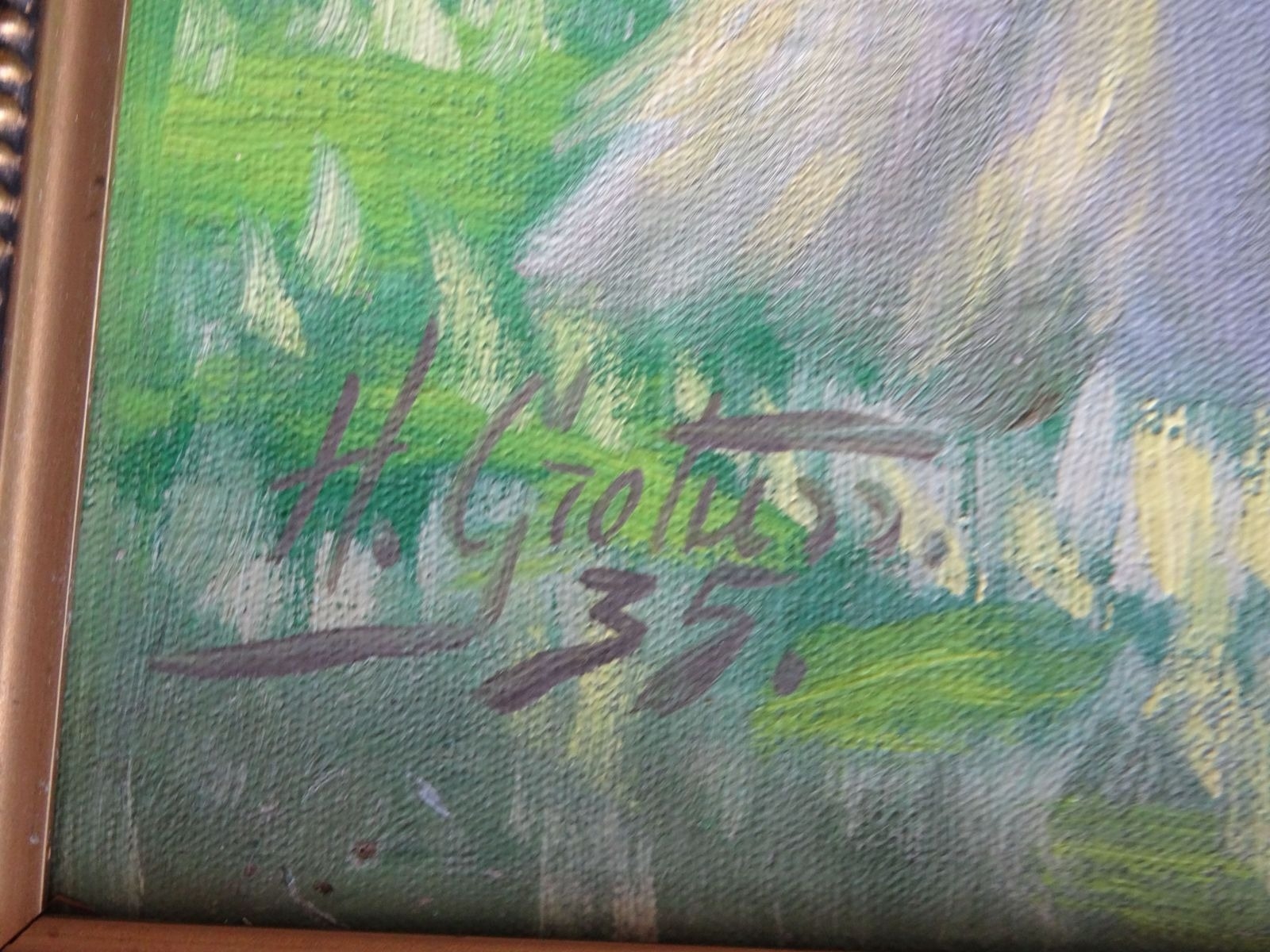 Artwork by Hugo Karlis Grotuss, Hay stacks, Made of cardboard, canvas, oil