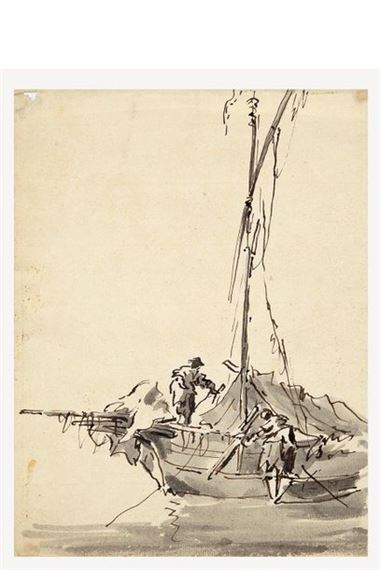 Fishermen on a boat by Francesco Guardi, Venetian School, 18th Century, 18th century