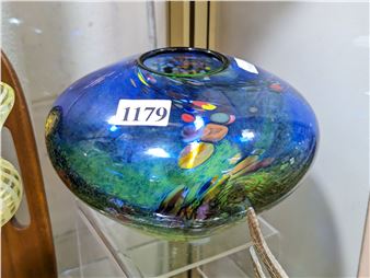 Blue green and rainbow swirl pattern vase - Eammon Vereker