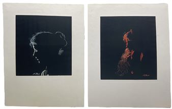 Pair of mounted embroidery works 28cm x 24cm (2) - Ava Devi