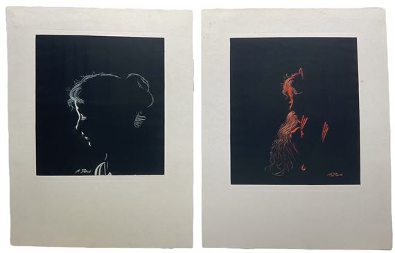 Pair of mounted embroidery works 28cm x 24cm (2) - Ava Devi