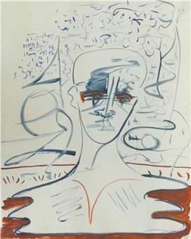 Lisa Buchanan ''Abstract Portrait'' 1984 Gouache on Paper Framed 29''x23.5'' - Lisa Buchanan