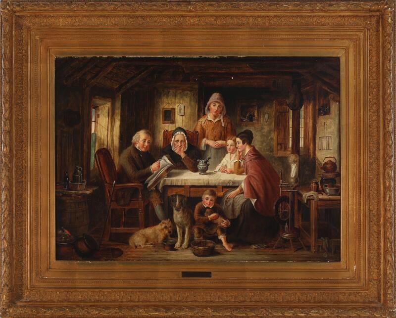 Artwork by Kilian Zoll, Interior with a family at the table, Made of Oil on canvas