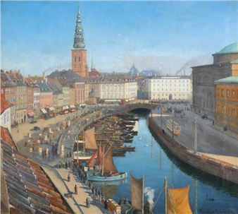 View over Gammel Strand with trams - Thorkild Eskildsen