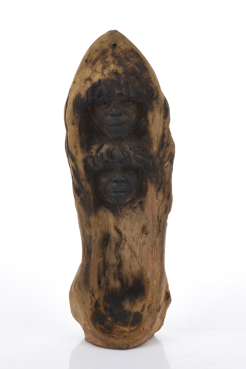 Double Sided Sculptural Plaque with Face of Two Young Boys and Elder by William Ricketts