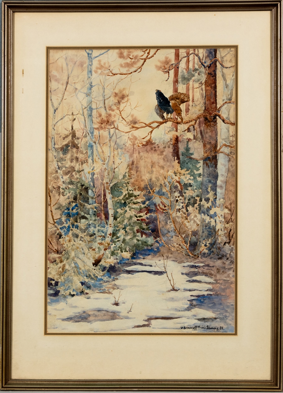 Artwork by Valerij Semenov-tian, trees and birds, Made of watercolour on paper