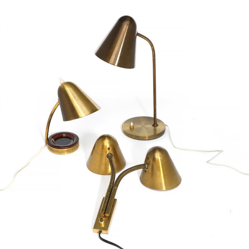 Jacques Biny | Set of three lamps of brass, consisting of wall lamp and ...