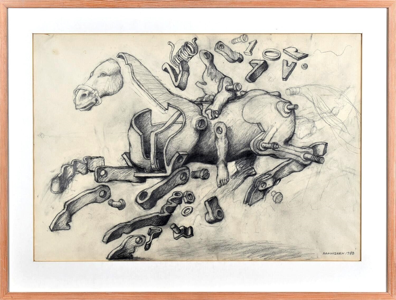 Artwork by Hans Hamngren, Sketch of mechanical horse, Made of drawing on paper