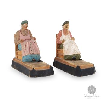 Two (2) Seated Women Bookend Carvings - Leandre Dube